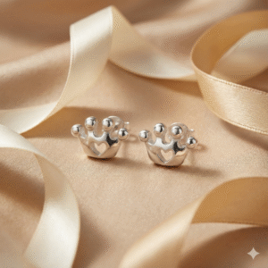 Crown Stud Earrings with Heart Cutout – Tiny Tiara Princess Jewelry for Girls and Women