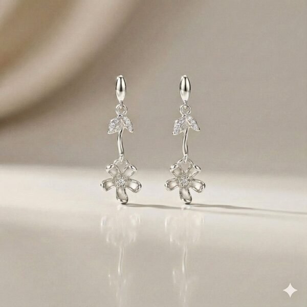 "Petal & Vine" Silver Dangle Earrings – Delicate Flower Design