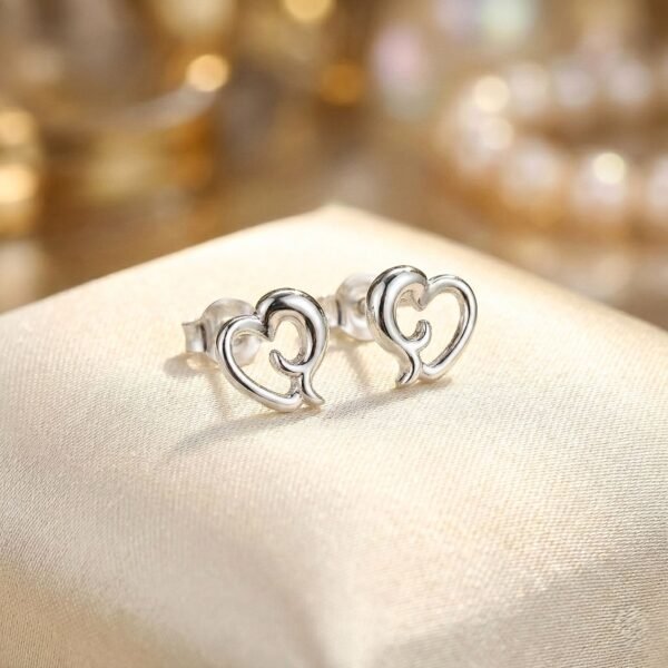 Open-Heart Stud Earrings with Swirl Detail – Minimalist Romantic Jewelry Gift for Her