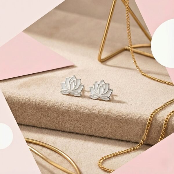 Silver Lotus Bloom Stud Earrings