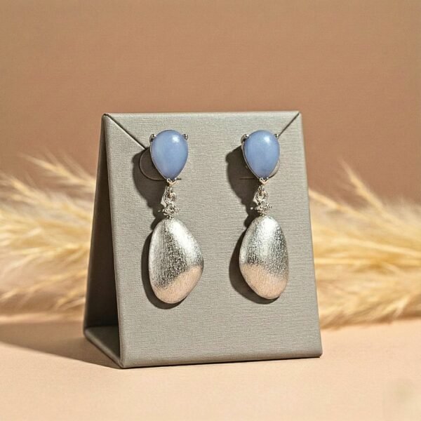 Textured Drop Earrings with Serene Blue Stone
