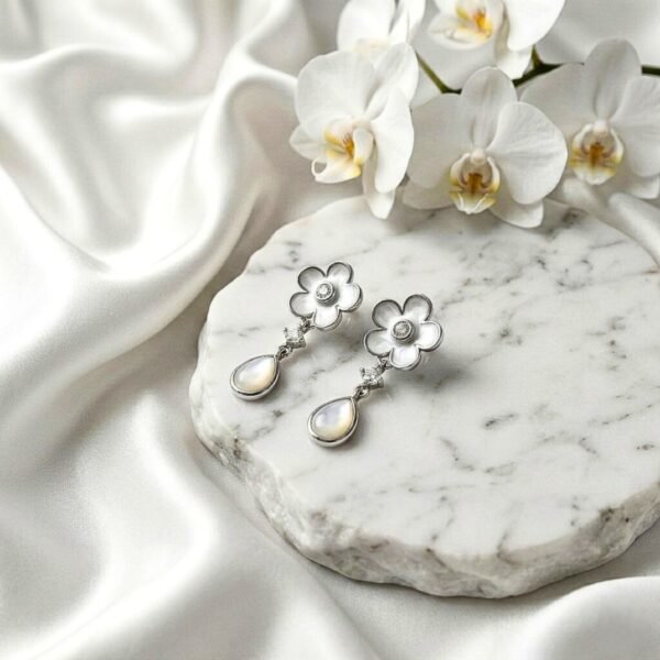 The "Lumina" Floral Drop Earrings in Sterling Silver