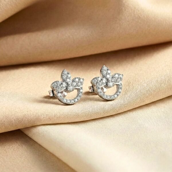 Sparkling Sterling Silver Floral & Circle Pavé Stud Earrings
