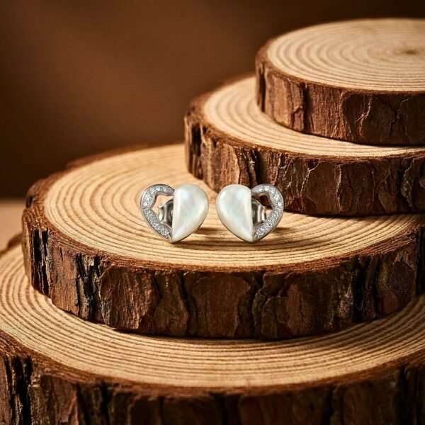 Mother of Pearl Heart Stud Earrings with Cubic Zirconia Accents