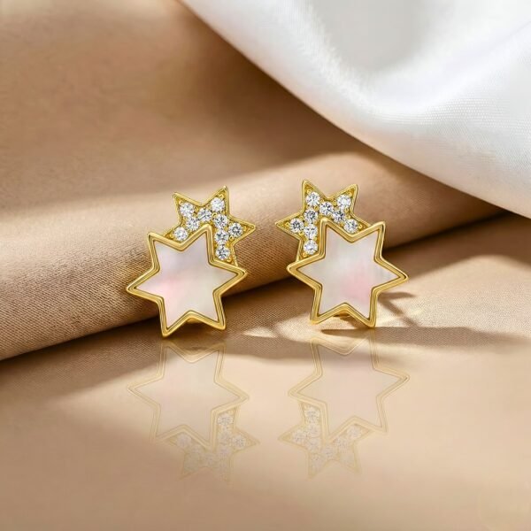 Celestial Double Star – Gold Plated Sterling Silver with Mother of Pearl