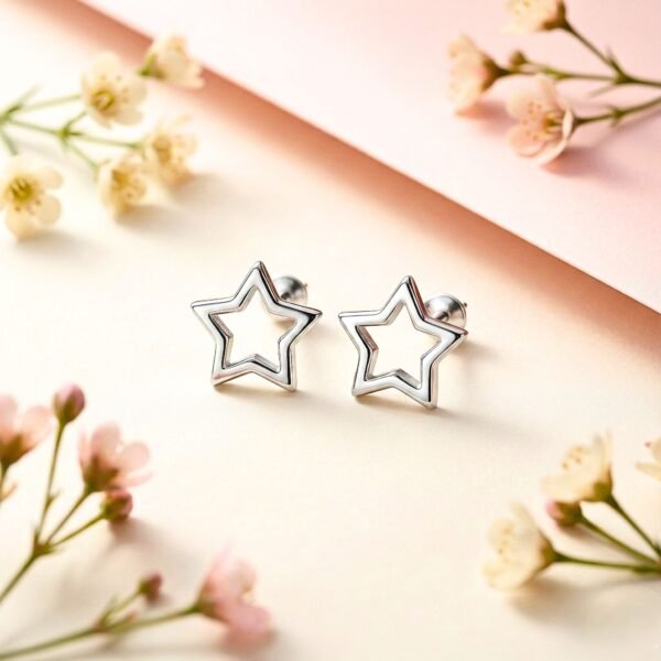 Sterling Silver Open Star Stud Earrings