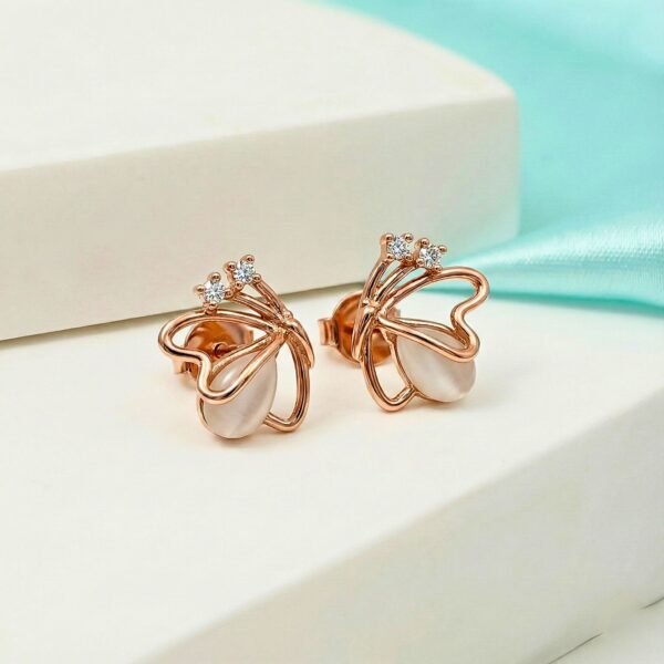 Abstract Butterfly Wing Stud Earrings with Pearlescent Cat's Eye