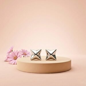 Sterling Silver Geometric 4-Pointed Star Stud Earrings