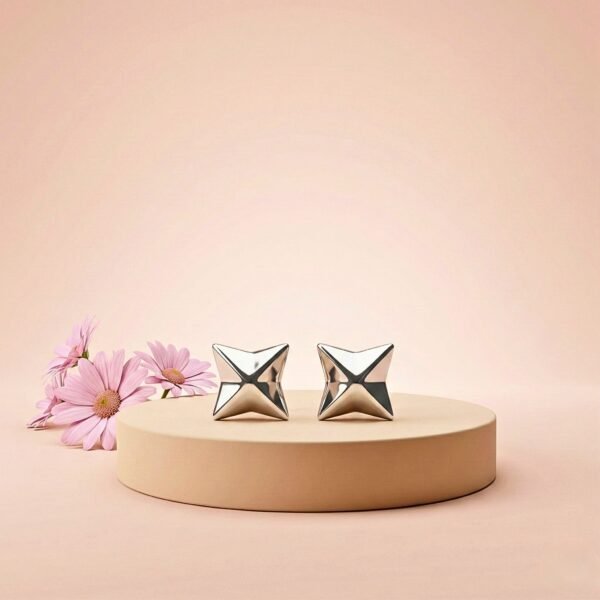 Sterling Silver Geometric 4-Pointed Star Stud Earrings