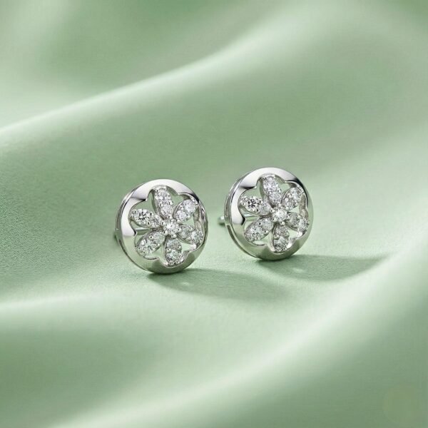 Moon Stud Earrings with Solitaire Crystal Accent