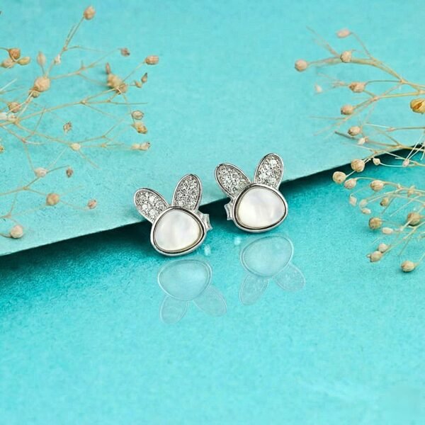 Playful Bunny Stud Earrings with Mother of Pearl & Cubic Zirconia Accents