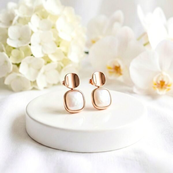 Luminous Rose Gold Vermeil & Mother of Pearl Geometric Drop Earrings