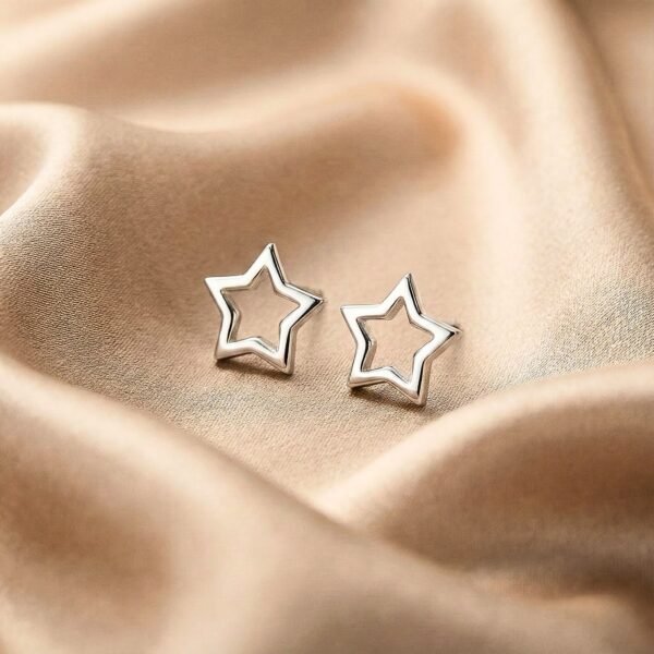 Minimalist Silver Open Star Stud Earrings