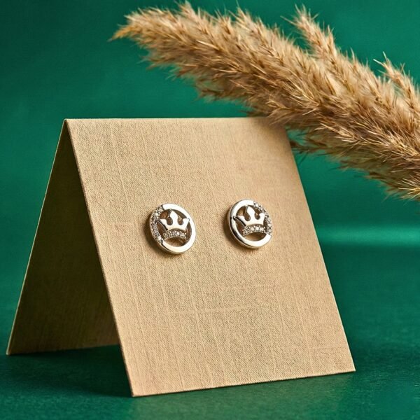 Sparkling Princess Crown Open-Circle Stud Earrings