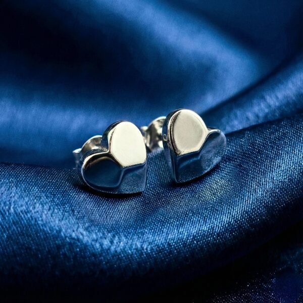 Classic Polished Sterling Silver Puffed Heart Stud Earrings